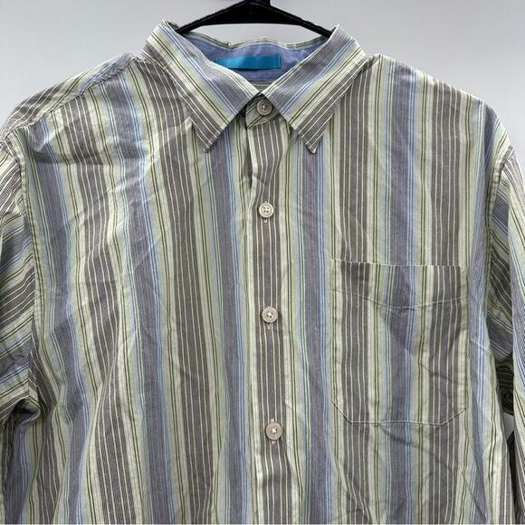 Tommy Bahama Yellow & Blue Striped Long Sleeve Button Down Shirt Size M - Picture 2 of 8